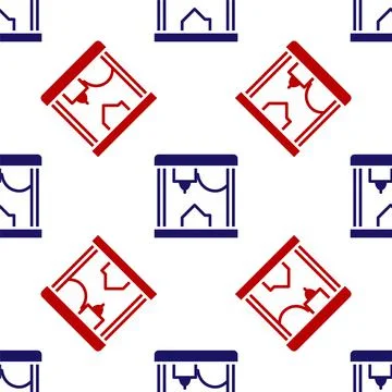 Blue and red 3D printer icon isolated seamless pattern on white background Stock Illustration
