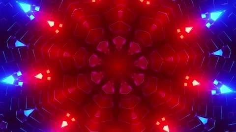 Blue and red abstract pattern with bright light. Kaleidoscope VJ loop Vídeos de archivo 261671998