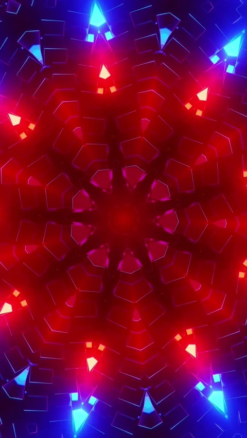 Blue and red abstract pattern with bright light. Kaleidoscope VJ loop Vertical. Stock Footage 314100580