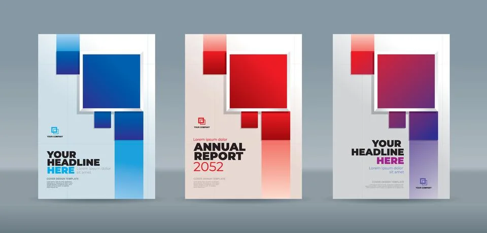 Blue and red abstract rectangle on white background. A4 size book cover template Stock Illustration