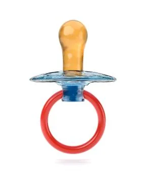 Blue and Red Baby's Pacifier on White Background, 3D Illustration Stock Illustration