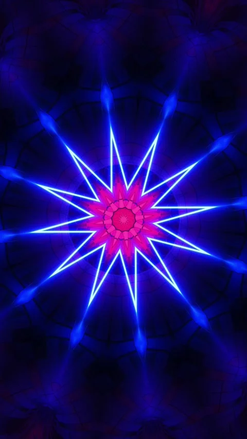 Blue and red background with circular design in the center. Kaleidoscope VJ loop Stock Footage 314000326