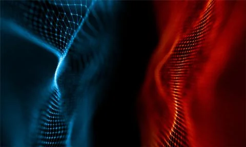 Blue and red background. Light data tech dot technology. 3D Render. Stock Illustration