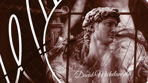 Blue and red background. Motion.Antique art, Michelangelo's David sculpture in Stock Illustration