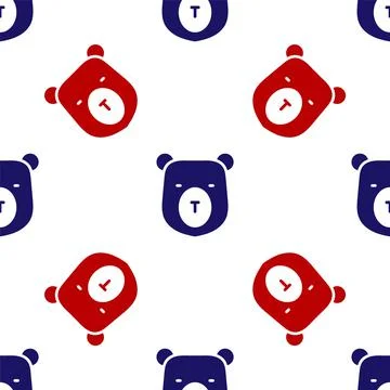 Blue and red Bear head icon isolated seamless pattern on white background Stock Illustration