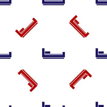 Blue and red Bed icon isolated seamless pattern on white background. Vector Illustrazione stock