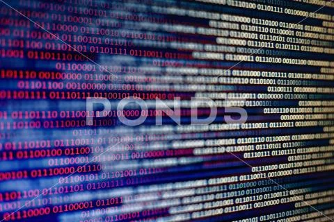 Blue and red binary code background. computer problems concept. black backgro Stock Photos