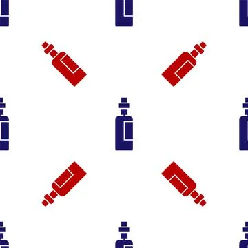 Blue and red Bottle of olive oil icon isolated seamless pattern on white Stock Illustration