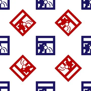 Blue and red Broken window icon isolated seamless pattern on white background Ilustración de archivo