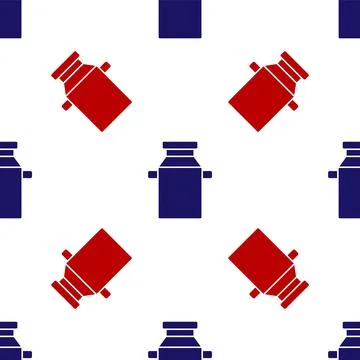 Blue and red Can container for milk icon isolated seamless pattern on white Stock Illustration