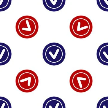 Blue and red Check mark in round icon isolated seamless pattern on white Stock Illustration