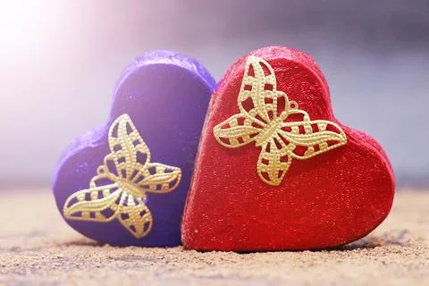 Blue and Red chocolate hearts candies, a gift Stock Photos