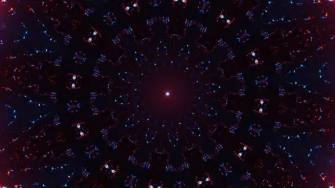 Blue and red circular object with black background. Kaleidoscope VJ loop Video stock 252352136