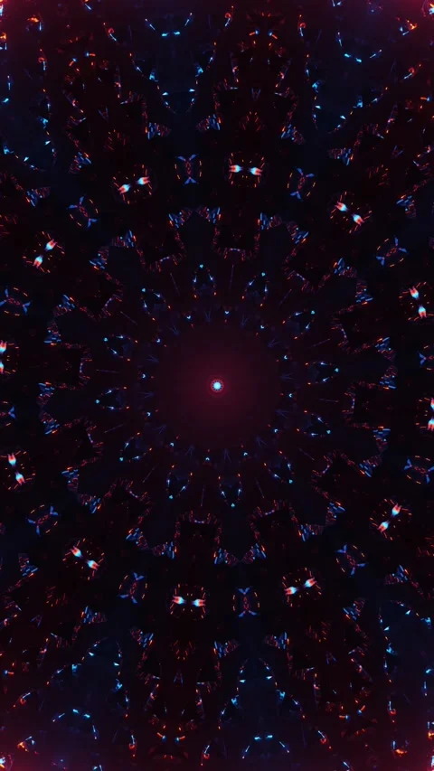 Blue and red circular object with black background. Kaleidoscope VJ loop Stock Footage 314300866