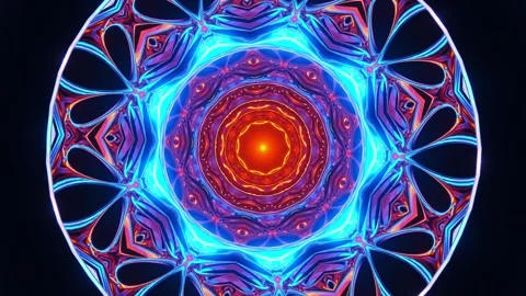Blue and red circular pattern with bright light. Kaleidoscope VJ loop Video stock 261671593
