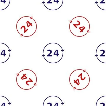 Blue and red Clock 24 hours icon isolated seamless pattern on white background Stock Illustration