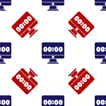 Blue and red Clock on computer monitor screen icon isolated seamless pattern on 스톡 일러스트