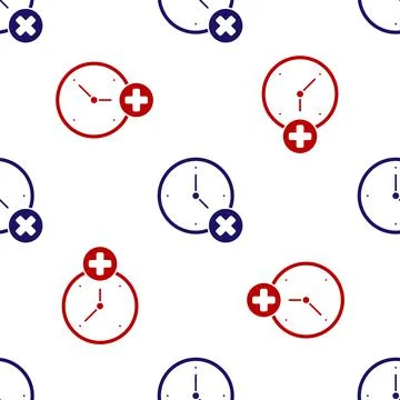 Blue and red Clock delete icon isolated seamless pattern on white background Stock Illustration