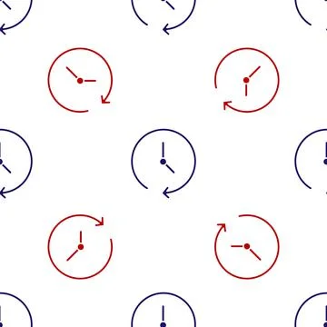 Blue and red Clock icon isolated seamless pattern on white background. Time Illustrazione stock