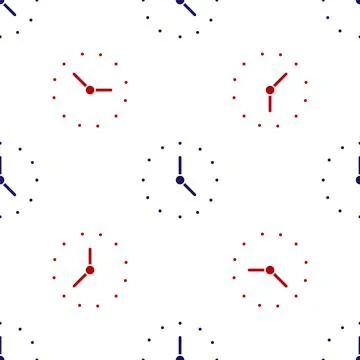 Blue and red Clock icon isolated seamless pattern on white background. Time s Stock Illustration