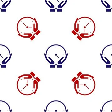 Blue and red Clock icon isolated seamless pattern on white background. Time Stock Illustration