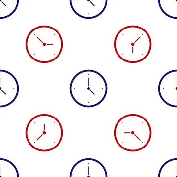 Blue and red Clock icon isolated seamless pattern on white background. Time Stock Illustration