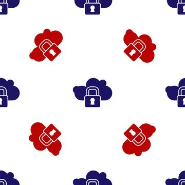 Blue and red Cloud computing lock icon isolated seamless pattern on white b.. Stock Illustration