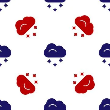 Blue and red Cloud with snow icon isolated seamless pattern on white background Stock Illustration