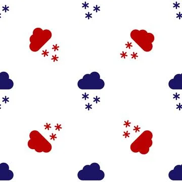 Blue and red Cloud with snow icon isolated seamless pattern on white background Stock Illustration