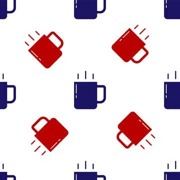 Blue and red Coffee cup icon isolated seamless pattern on white background. Tea Stock Illustration