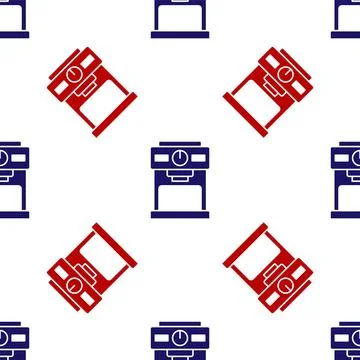 Blue and red Coffee machine icon isolated seamless pattern on white background イラスト素材