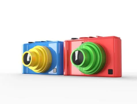 Blue and red compact digital photo cameras Иллюстрация
