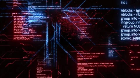 Blue and red computer code strings zoom in Stock Footage 246886315