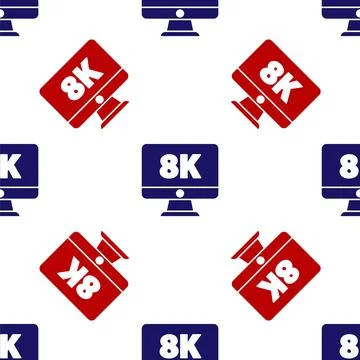 Blue and red Computer PC monitor display with 8k video technology icon isolated Stock Illustration
