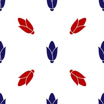 Blue and red Corn icon isolated seamless pattern on white background. Vector Stock Illustration