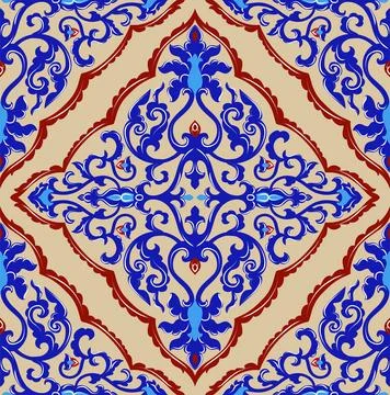 Blue and red damask pattern. Stock Illustration