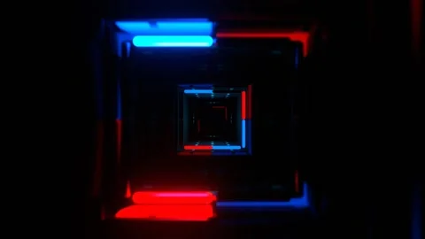 Blue and Red Dark Endless Fantasy Corridor with Flashing Neon Background VJ  Stock-Footage 328356577