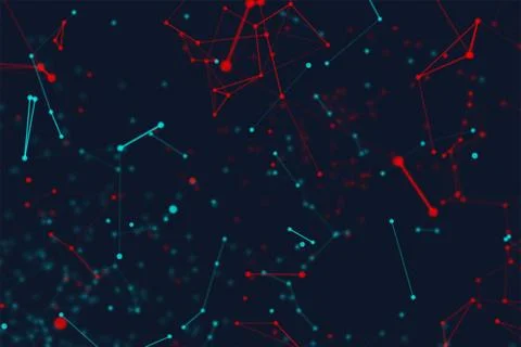 Blue and red digital data and network connection triangle lines and spheres i イラスト素材