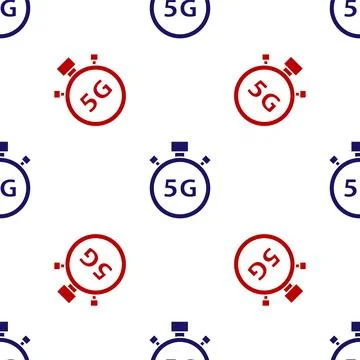 Blue and red Digital speed meter concept with 5G icon isolated seamless patte Stock Illustration