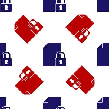Blue and red Document and lock icon isolated seamless pattern on white Stock Illustration