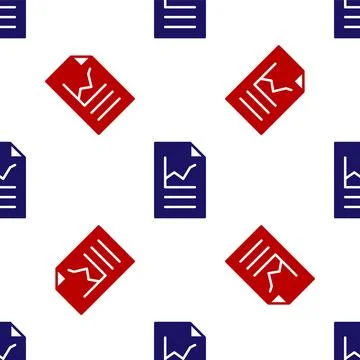Blue and red Document with graph chart icon isolated seamless pattern on white 스톡 일러스트