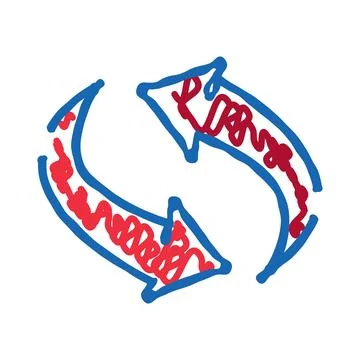 Blue and red doodle refresh cycle arrows icon Stock Illustration