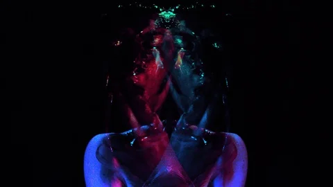 Blue and red double imaged effect of person in blood Stock Footage 99383232