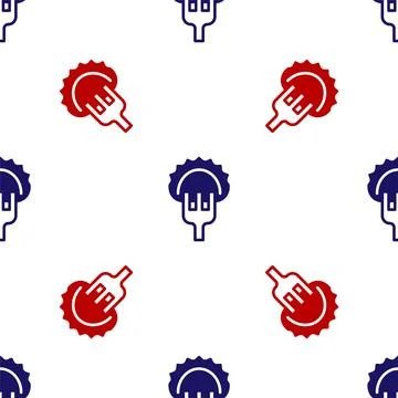 Blue and red Dumplings on fork icon isolated seamless pattern on white backgr Stock Illustration
