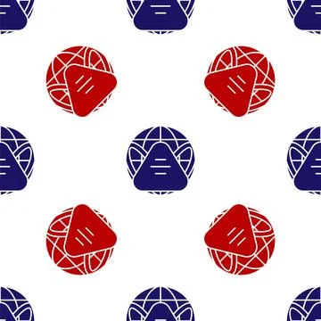 Blue and red Earth globe with medical mask icon isolated seamless pattern o.. Illustrazione stock