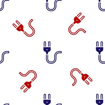 Blue and red Electric plug icon isolated seamless pattern on white background Stockillustratie