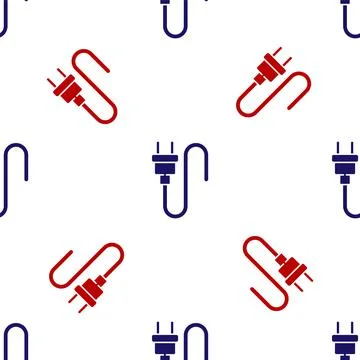 Blue and red Electric plug icon isolated seamless pattern on white background Stockillustratie