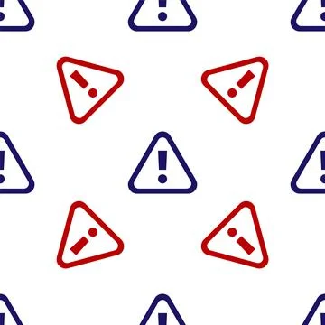 Blue and red Exclamation mark in triangle icon isolated seamless pattern on Stock Illustration
