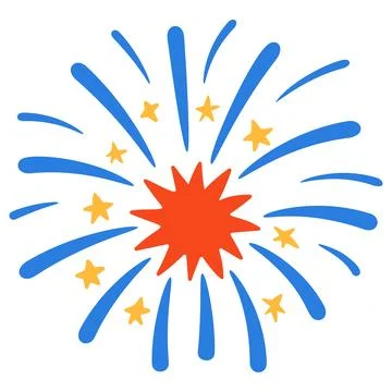 Blue and red firework burst with yellow dots in flat style Stock Illustration