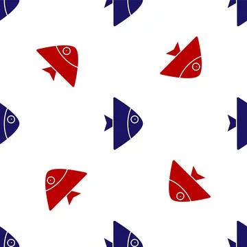 Blue and red Fish icon isolated seamless pattern on white background.  Vector Stock Illustration